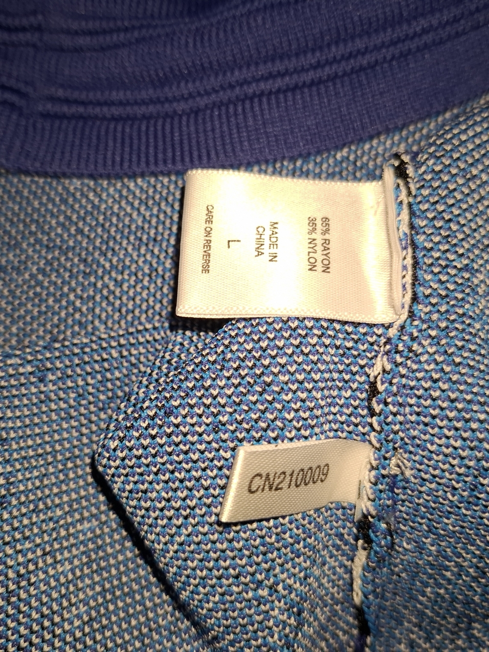 New York & Company Strapless Blue & White Patterned Mini Sweater Dress - Picture 4 of 5
